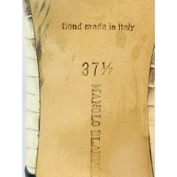 Manolo Blahnik Snakeskin Heels Black Ivory Gray EU 37 1/2/US 7 EUC Strappy - Picture 11 of 13